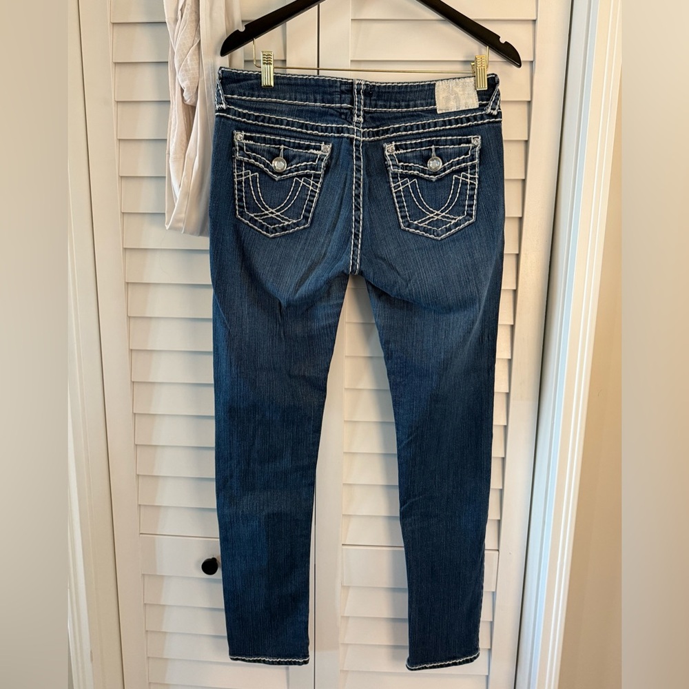 L.A. Idol Y2K McBling Rhinestone Thick Stitch Skinny Jeans Size 11 - Picture 8 of 11